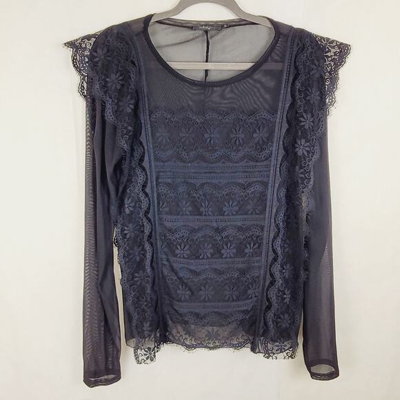 BKE Boutique sheer black lace long sleeved top XL goth fairy grunge regencycore - Picture 1 of 8